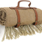 Picnic Blanket Extra Large Waterproof with Strap 59"x79" - Machine Washable Tassels Faux Wool Cashmere for Park, Grass, Camping, Hiking, Concerts (Coffee, 59"X79")