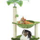 Small Cat Tree, 28" Cat Tower with Sisal Scratching Posts and Coconut Leaves for Indoor Small Cats, Large Hammock and Dangling Ball for Kittens, Green