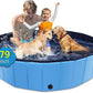 Foldable Dog Pool, 79" x 14" Large Kiddie Pool with Hard Plastic, Non-Slip Dog Bath Tub for Outdoor Backyard, Collapsible Dog Swimming Pool for Kids Dogs Pets (Blue)
