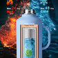 64 oz Insulated Water Bottle with Straw and Lid, Half Gallon Stainless Steel Cup with Handle,Leakproof Metal Travel Jug Flask Mug Tumbler Cup With Carry Pouch and Brush,Keep Cold & Hot,Blue