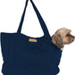 Corduroy Dog Carrier - Lightweight Cotton Soft-Sided Pet Tote with Safety Harness Clip - Breathable Travel Carrier for Small Dogs and Puppies (Dark Blue)