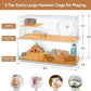 OIIBO 3 Tiers Large Hamster Cages, Glass Hamster Cage Habitat with Openable Wire Topper, Gerbil Cage with Two Ladders Ramps and Removeable Waterproof PVC Tray, Easy to Clean