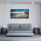 Jiuqinghua Canvas Prints Wall Art Blue Beach Ocean Landscape Paintings 1 panel Sunset Sea Waves Wall Decor Pictures Stretched and Framed for Living Room Bedroom and Office Decor Artwork 24x48inch