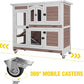 Aivituvin Rabbit Hutch Indoor, Bunny Cage with Wheels, 2-Story Design, 2 Deep Trays, Anti Slip Ramp, Ideal for Small Animals - Brown