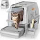 Stainless Steel Cat Litter Box with Lid, XL Extra Large Litter Box for Big Cats, Enclosed Removable Metal Litter Boxs with High Sided Enclosure & Scoop, Anti-Leakage, Non-Sticky, Easy Cleaning(Grey)