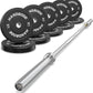 Olympic Bumper Plates Set 2 Inch, 10-55 lbs Rubber Weight Plates with 45 lb (20kg) Black/Silver Barbell, Strength Training & Weight Lifting for Home Gym