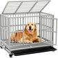 Dog Crate with Removable Tray, 37/42/46 Inch Indestructible and Escape Proof Steel Dog Cage Kennel for High Anxiety Dogs, Heavy Duty Dog Crate with Wheels, Double Door, Extra Large XL XXL
