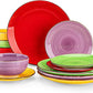 vancasso Bonita Dinnerware Set Muticolor Stoneware 12 Pieces Service for 4, Handpainted Spirals Pattern Stoneware Plates and Bowls Set