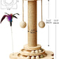 Cat Scratching Post, 4 in 1 Wooden Cat Scratcher Toy, 17.7" Tall Scratch Post with 2 Level Cat Track Balls, Interactive Feather Toy and 2 Sisal Hanging Balls for Indoor Kittens, Adult Cats