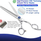 7.5'' Dog Grooming Scissors Set with Blue Diamond Adjustable Screws CNC 440C Stainless Steel Thinner Chunker Straight Curved Shears with Comb Sharp and Durable