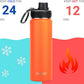 DRINCO Stainless Steel Water Bottle Spout Lid Vacuum Insulated Double Wall Water Bottle Wide Mouth (40oz 32oz 22oz 18oz 14oz) Leak Proof Keep Cold Sport Camping Hiking (22 oz, 22oz Orange)