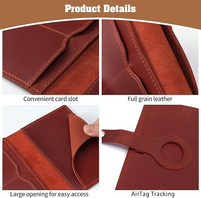 Jack&Chris Genuine Leather Passport Holder For Travel, RFID Blocking Handmade Passport Holder with Card Case Organized & Safe, Quality Travel Essentials for Women and Men for Gifting, Red