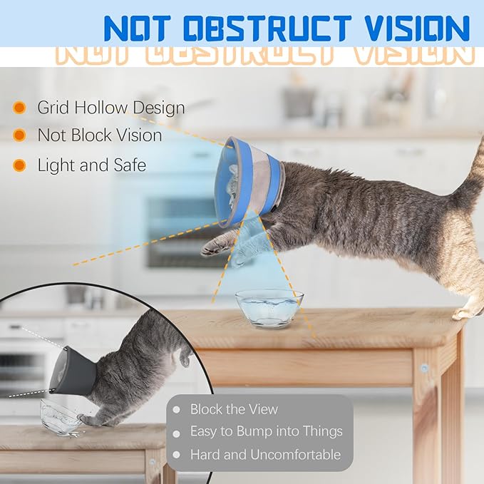 Breathable Air Mesh Cat Cone Collar Soft to Stop Licking, Adjustable, Foldable Lightweight Kitten Cones After Surgery Recovery for Cats & Kittens (Blue, S)