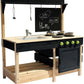 Mud Kitchen Playset for, Outdoor Wooden Toy Play Kitchen Set for Boys and Girls, Kitchen Accessories and Garden Sink with Faucet, Blackboard, Cookware Pot (Black)
