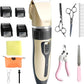 Dog Pet Grooming Kit Low Noise - Cordless Rechargeable Clippers for Dogs/Cats - Upgraded Accessory Version with Two Scissors and a Storage Bag (Gold)