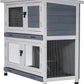 2 Story Solid Wood Rabbit/Bunny Hutch with 2 Large Main Rooms, Indoor Outdoor Rabbit House Guinea Pig Cage Pet House for Small Animals with Ventilation Door Removable Tray Waterproof Roof (Grey)