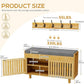 Coat Rack Shoe Bench Set, Bamboo Shoe Storage Bench with Seat Cushion & 5 Hooks, Hall Tree Entryway Bench with Lift Top Hidden Storage, 35.4" W x 12.6" D x 19.7" H, for Entryway, Living Room, Bedroom