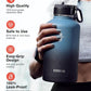 Half Gallon Water Bottle Insulated with Straw & 3 Lids, Coolflask 64 oz Water Jug Large Metal Stainless Steel Wide Mouth for Sports, Gym or Office, Non-BPA Keep Cold 48H Hot 24H, Samurai Cyan