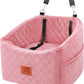 Dog Car Seat for Small Medium Dogs, Memory Foam Pet Booster Seat for Dogs up to 35 lbs, Elevated Dog Carseat, Travel Safety Bed with Washable Removable Cover and Storage Pockets (Pink)
