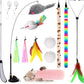 4-in-1 Interactive Cat Feather Toys with Durable Retractable Fishing Pole, Enhanced Suction Cup Toy, Door Hanging Teaser Toy and 11 Attachments Replacements for Bored Indoor Adult Cats