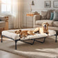 Veehoo Cooling Elevated Dog Bed Add Removable Deluxe Rose Plush Bolster Cushion Mat, 59" x 37" Washable Dog Couch Bed, Raised Pet Cot with Breathable Teslin Mesh, No-Slip Feet, White, CWC2439B