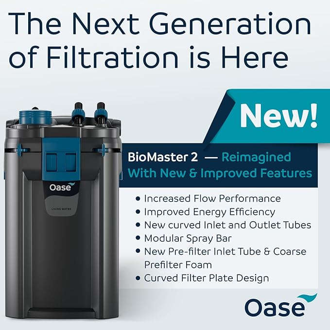 OASE BioMaster 2 Thermo 350 Canister Filter for Aquariums – External Aquarium Filter with Built-in Heater – EasyClean Pre-Filter, Quiet Operation – Freshwater & Saltwater, Up to 90 Gallons
