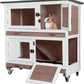 AIVITUVIN Wooden Rabbit Hutch Indoor Outdoor Rabbit Cage with Two Removable Trays Bunny Cage on Wheels Pet House Guinea Pig Cage 2 Story (Brown)