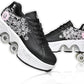 Roller Skate Shoes for Women Four Rounds Children's Roller Skates Shoes That Turn into Rollerskates Sneakers Outdoor Light Shoes with Wheels for Girls/Boys
