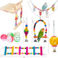 11Pcs Bird Parakeet Toys Wooden Bird Platform Stands Swing Hanging Chewing Toy Parrot Climbing Ladder Colorful Bird Cage Toys for Parakeet, Conure, Cockatiel, Love Birds, Finches