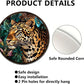 Lygond Metal Sign Tin Sign Circular Stained Glass Leopard Metal Signs Vintage For Restaurant 8×8 Inches