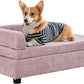 AFBKSS&BB Pet Sofa with Hidden Storage for Puppy and Cat,Linen Fabric Dog Sofa,Cat Couch with Wooden Frame (Pink)