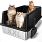 Zarler XXL Stainless Steel Litter Box, Extra Large Cat Litter Boxes 27.8" L x 20" W x 12.9" H, Jumbo Metal Litter Box with Lid for Multiple Cats, High Sided, Non-Sticky, Anti-Urine Leakage (Black)