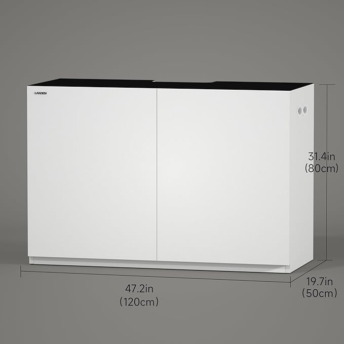 LANDEN Aquarium Wooden Stand and Cabinet for up to 72.2 Gal Tank, Fish Reptile Sea Salt WaterTank Stand, Nano Foam Leveling Mat Included, W47.2xD19.7xH31.5 in, Wooden Matte White Painted(Stand Only)
