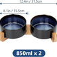 SPUNKYJUNKY Ceramic Dog and Cat Bowl Set with Wooden Stand, Modern Cute Weighted Food Water Set for Small Size Dogs (13.5OZ) & Medium Sized Dogs (28.7OZ) & Cats (3.6 Cups, 2 × Starry Blue)