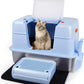 Vivifying Stainless Steel Litter Box with Lid, XL Side Entry Extra Large Litter Box for Big Cats & Kitty, Removable Enclosed Metal Cat Pan with High Sided Enclosure, Scoop, Mat, Footboard (Blue)
