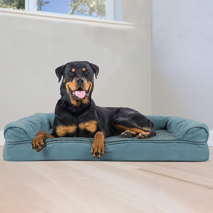 Furhaven Orthopedic Dog Bed for Large Dogs w/ Removable Bolsters & Washable Cover, For Dogs Up to 95 lbs - Plush & Suede Sofa - Deep Pool, Jumbo/XL
