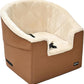 Amazon Basics Pet Car Booster Bucket Seat for Small Pets up to 25lbs, Machine Washable Cover, Clip-On Safety Leash, 18" x 18" x 16", Tan