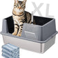Stainless Steel Litter Box with Lid, 23.5" L x 15.8" W x 12.6" H, XL Metal Cat Box for Big Cats, High Sided Kitty Litter Box with Scoop & Pee Pads, Non-Sticky, Anti-Leakage, Easy to Clean (Gray)
