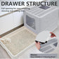 XL Foldable Cat Litter Box with Lid - Jumbo Enclosed Potty - Top Entry Anti-Splashing Toilet - Includes Scoop & 2-in-1 Cleaning Brush (Grey)