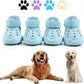 Dog Shoes, Dog Sandals for Hot Pavement, Non-Slip Waterproof Dog Booties for Winter Snowy Day and Summer, Adjustable Straps Easy-Clean Beach Outdoor Pet Boots Rugged Sole-4Pcs Blue