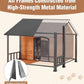 Extra Large Dog House Outdoor for Large Dogs, Insulated Dog House with Metal Frame, Waterproof Dog Shelter with Asphalt Roof, PVC Curtain & Multifunctional Patio, Indoor Outdoor Use