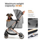 Foldable Pet Stroller for Dogs and Cats, 33 lbs Capacity, 360° Swivel Front Wheels, One-Click Fold, Brake System, Leash & Lock Clips, Removable Washable Padding, and Cup Holder (Gray, 33 lbs)
