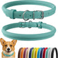 CollarDirect Rolled Leather Dog Collar, Soft Padded Round Puppy Collar, Handmade Genuine Leather Collar Dog Small Large Cat Collars 13 Colors (11-14 Inch, Mint Green Smooth)