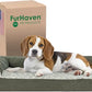 Furhaven Cooling Gel Dog Bed for Medium/Small Dogs w/ Removable Bolsters & Washable Cover, For Dogs Up to 35 lbs - Two-Tone Plush Faux Fur & Suede L Shaped Chaise - Dark Sage, Medium