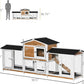 PawHut 90.5" Wooden Rabbit Hutch Bunny Cage Pet Playpen House Enclosure with Double Side Run Boxes, No Leak Tray, Ramp, for Rabbits, Chickens, Ducks, Guinea Pig and Small Animals, White