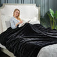 Cozy Bliss Faux Fur Throw Blanket for Couch, Cozy Warm Plush Striped Blanket for Sofa Bedroom Living Room, Black