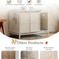 Cat Litter Box Enclosure Furniture with Divider, Handwoven Rattan Litter Box with Mat, 31.2 x 19.6 x 24.2 Inches, Metal Heightened Feet, Hidden Cat House for Living Room, Bedroom (White)