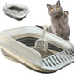 Open Cat Litter Box with High Side, Anti-Splashing Kitty Litter Pan Collapsible Travel Litter Potty Pan Scoop Leak-Proof Pedal Cat Toilet No Smell Easy Clean (M Gray High Side)