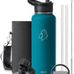 BUZIO 40 oz Water Bottle Insulated with Straw & 3 lid and Carrying Pouch, Leak Proof Anti-Slip Stainless Steel Water Flask Jug, Cold for 48 Hrs Double Vacuum Thermo Canteen, BPA-Free, Dark Blue
