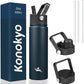 22oz Stainless Steel Bottles with 3 Lids Sport Insulated Water Bottle,Navy Blue
